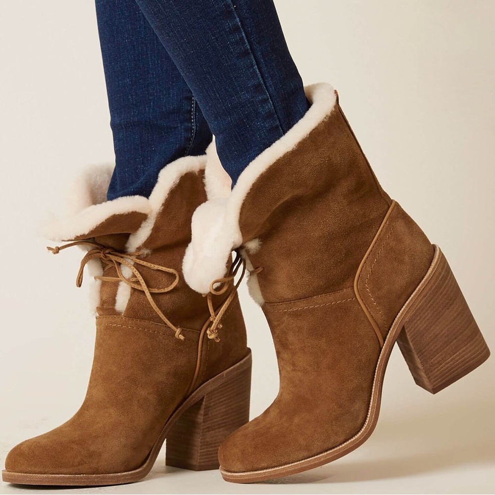 UGG Brown Lace Up Boots with Cream Fur
